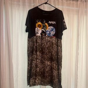 NASA Graphic T-Shirt Dress with Leopard Print